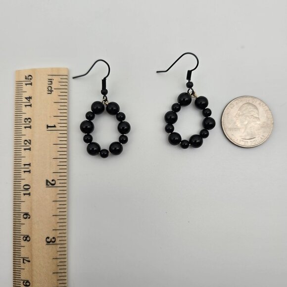 Whimsigoth Punk Retro Party Glam Dark Black Beaded Loop Dangle Drop Earrings - Picture 5 of 5